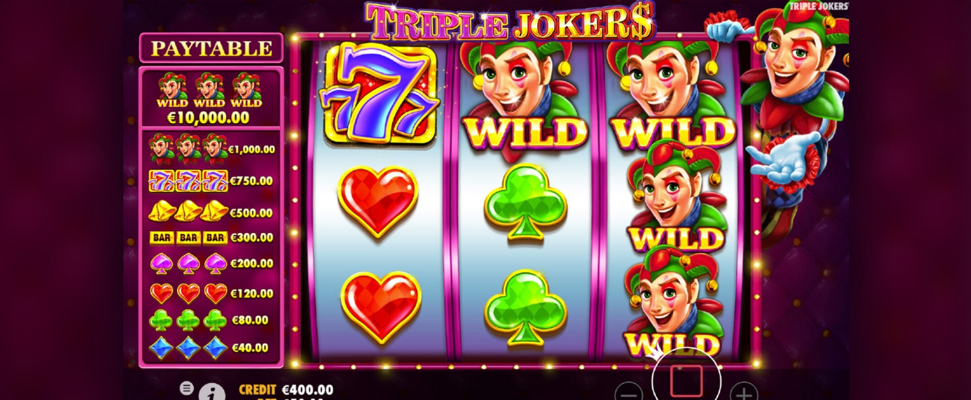 Pragmatic Play Triple Jokers online video slot game reels gameplay main screen